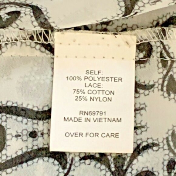 Fig & Flower Sheer BOHO Blouse Black White Lace-up V-Neck Sz L Black Lace #222L - Picture 5 of 6